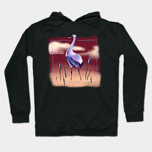 Crane Walking Through the Water in Reds, Purples, and Oranges Hoodie